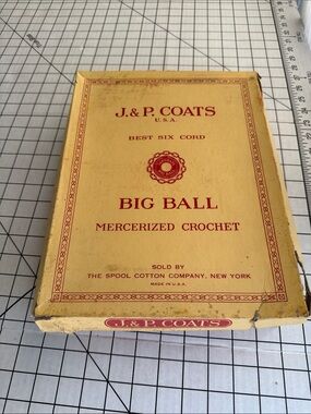 Vintage J&P Coats Big Ball Crochet Thread Box 12 Ecru Mercerized Cotton #40
